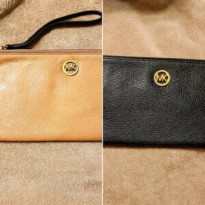 Michael Kors Large Leather Wristlet-Black and Tan Bundle-